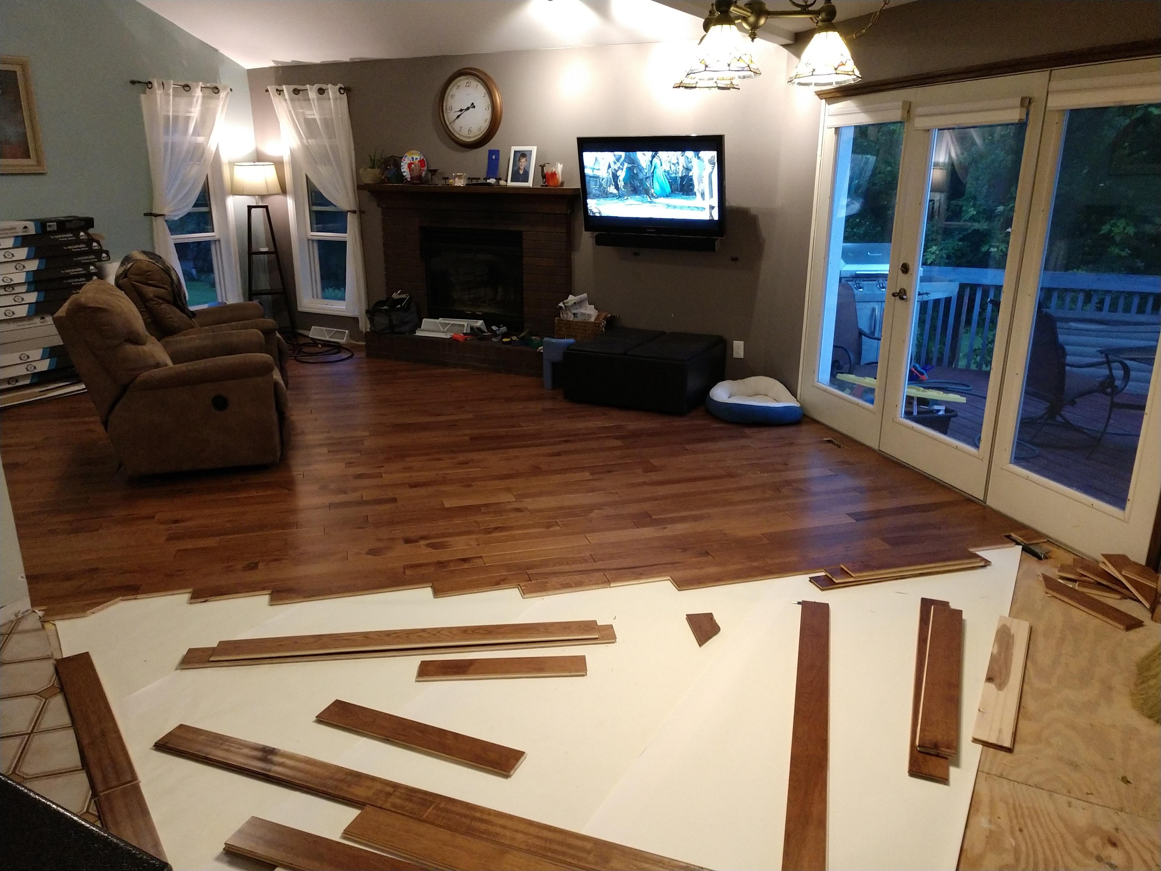 Finished diagonal hardwood flooring installation