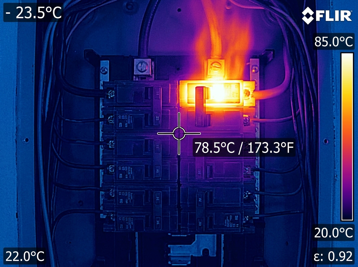 Thermal scan showing overloaded electrical circuit breaker